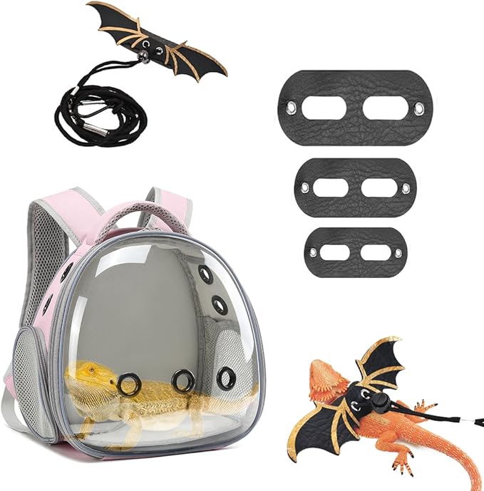 Travel Backpack Carrier with Harness and Leash Set,Lizard Backpack Carrier,Space Capsule Clear Bubble Window Astronaut Reptile Carrier Backpack,Bearded Dragon Leash,Airline Approved Hcupet