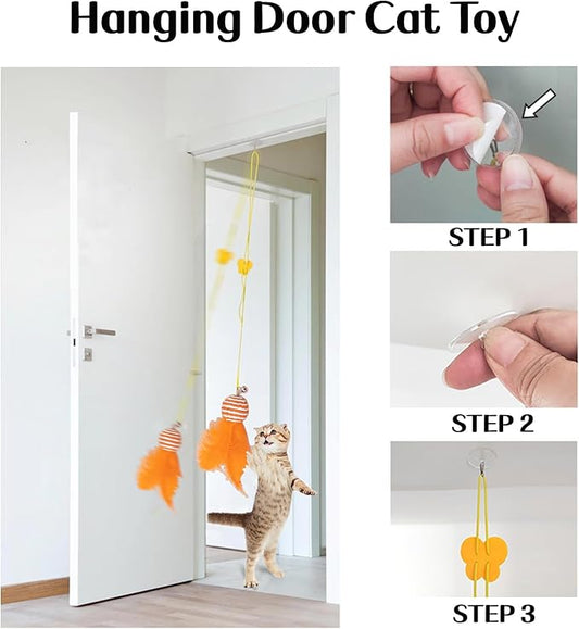 25 PCS Assortment of Cat Toys - Hanging Door Cat Toy,Catnip Toys,Feather Teaser,Mice,Colorful Balls & Bells.Perfect for Kittens,Cats,and Puppies - PAWPICO