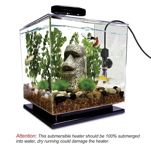 PULACO 25W Small Aquarium Submersible Betta Heater with Free Thermometer Strip, Under 6 Gallon Fish Tanks (Preset Temperature 78℉) PULACO