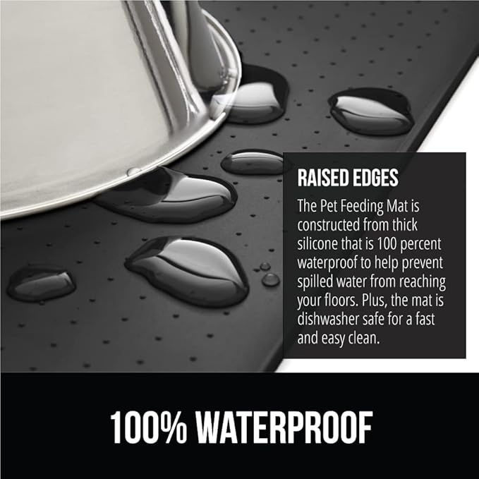 Gorilla Grip 100% Waterproof Raised Edge BPA Free Silicone Pet Feeding Mat, Dog Cat Food Mats Contain Spills Protects Floors, Placemats for Cats and Dogs Water Bowl, Pets Accessories 16x10, Charcoal - PAWPICO