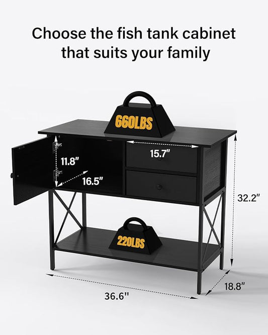 Fish Tank Stand 40 Gallon: Sturdy Aquarium Stand with Accessories Storage - Metal Tank Stands Table for 40-50 Gallon Reptile Breeder Turtle Terrarium - 36.6"x18.8" Weight Capacity 660 lbs FILKO