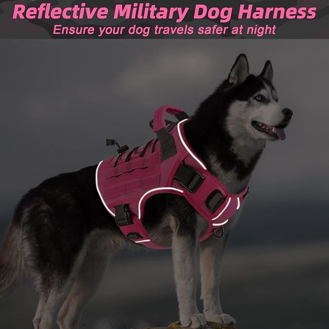 WINGOIN Pink Harness with Handle Tactical Dog Harness for Large Dogs No Pull Adjustable Reflective K9 Military Dog Vest Harnesses for Labrador Retriever, Siberian Husky, German Shepherd Dog (L) - PAWPICO