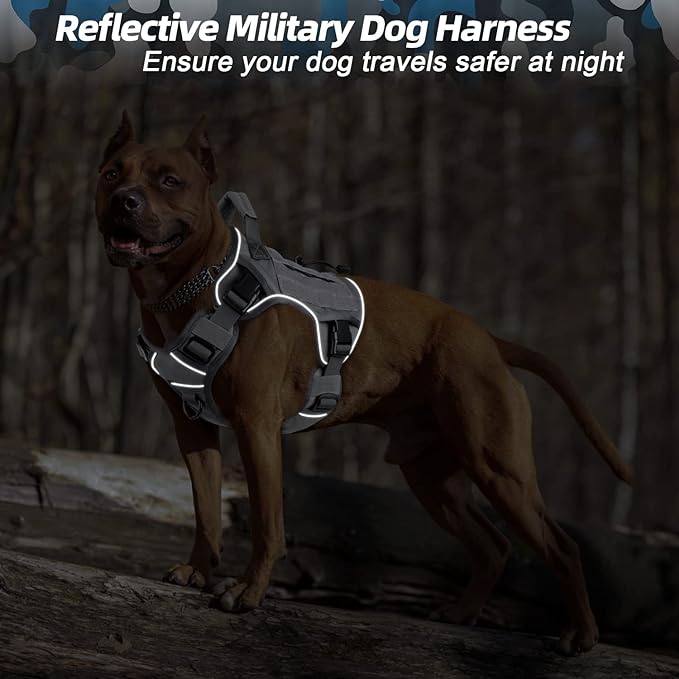 WINGOIN Grey Harness with Handle, Metal Buckles Tactical Dog Harness Vest for Large Medium Dogs No Pull Adjustable Reflective K9 Military Dog Vest Harnesses for Walking, Hiking, Training(M) WINGOIN