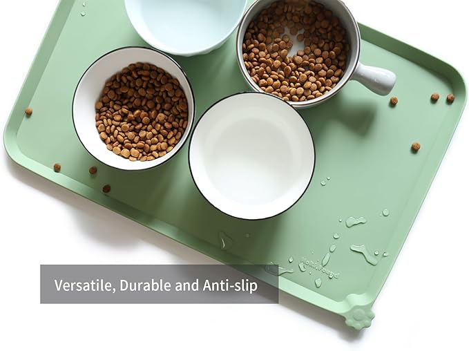 Hoki Found L Silicone Pet Food Mats Tray - Non Slip Pet Dog Cat Bowl Mats Placemat - Dog Pet Cat Feeding Mat - Waterproof Dog Cat Food Mats -Pet Water Mats for Carpet -Jade - PAWPICO