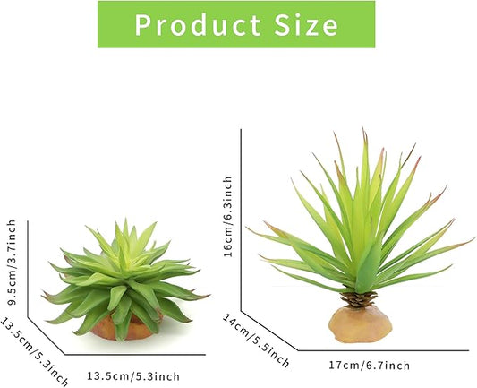 JIHAQUA Reptile Terrarium Decor 2-Piece Realistic Succulent Set,Lifelike Plastic Plants for Geckos, Bearded Dragons,Snakes,Turtles,Lizards,Insects Reptile Habitats JIHAQUA