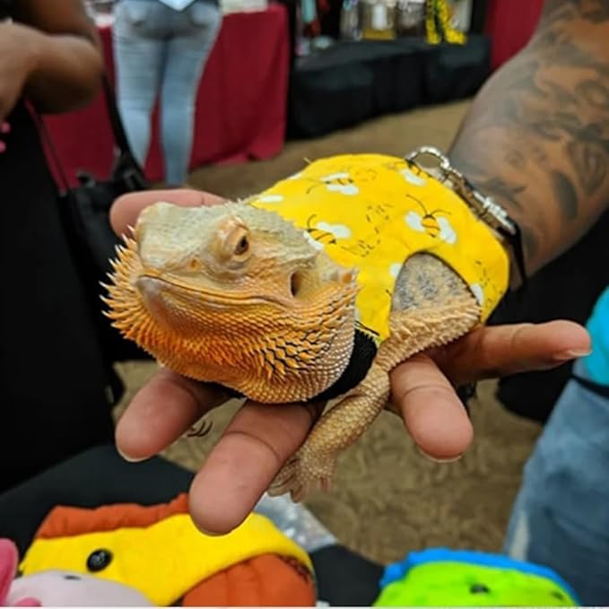 Lizard Clothes with Leash for Real Lizard,Bearded Dragon Harness and Leash Set,Leopard Gecko Costume,Reptile Hoodies Apparel for Skin Protection (Bee) Anelekor