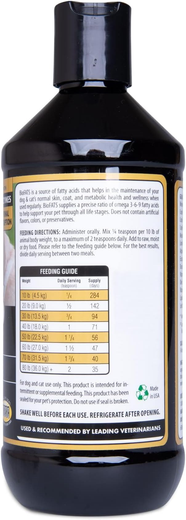 BioFATS Omega 3-6-9 Fatty Acid with EPA & DHA, Supports Healthy Skin, Coat and General Wellness, 94-Day Supply for 30-lb. Animal, 12-fl. oz. Bottle FloraHealth