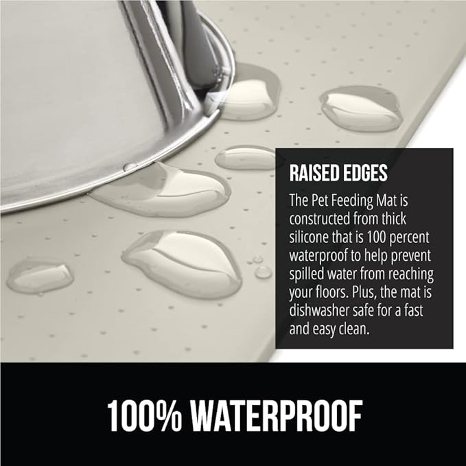 Gorilla Grip 100% Waterproof Raised Edge BPA Free Silicone Pet Feeding Mat, Dog Cat Food Mats Contain Spills Protects Floors, Placemats for Cats and Dogs Water Bowl, Pets Accessories 32x24 Cream - PAWPICO