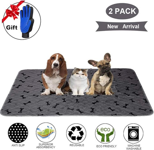 Washable Dog Pee Pads with Free Grooming Gloves,Non Slip Dog Mats with Great Urine Absorption,Reusable Puppy Pee Pads for Whelping,Potty,Training,Playpen - PAWPICO