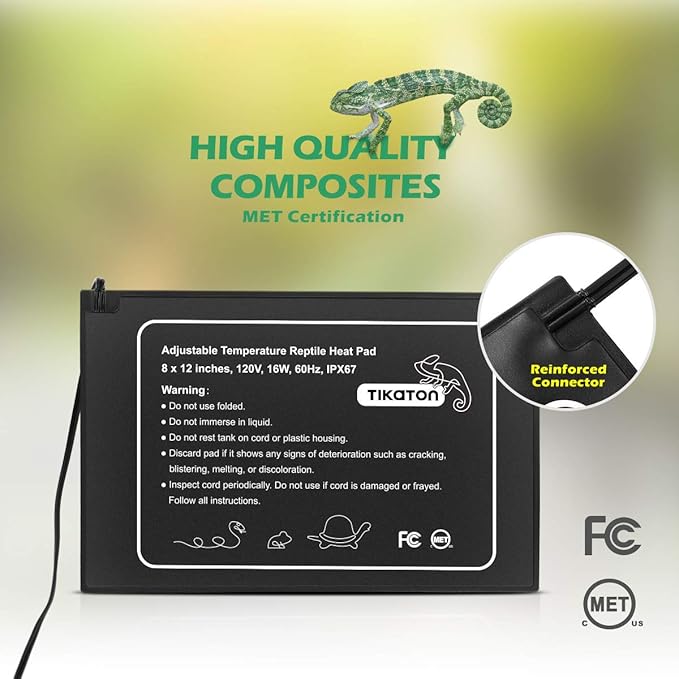 Tikaton Reptile Heat Pad - Adjustable Temperature Under Tank Heater for 10-20gal/30-40gal Tank, Terrarium Heat Mat for Turtle/Snake/Lizard/Frog/Spider/Plant Box Tikaton