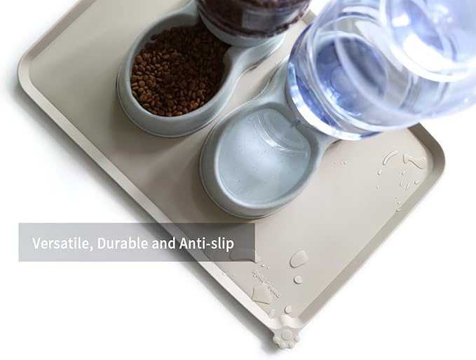 Hoki Found Large Silicone Pet Food Mats Tray - Non Slip Pet Dog Cat Bowl Mats Placemat - Dog Pet Cat Feeding Mat - Waterproof Dog Cat Food Mats -Pet Water Mats for Carpet -Cream Brown - PAWPICO
