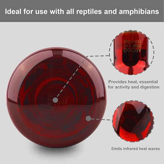 Aiicioo Reptile Red Night Light Bulb - 75W Reptile Heat Lamp Bulb Infrared Basking Spot Lamp for Bearded Dragon Lizard Turtle Hermit Crab Leopard Gecko Snake Chameleon Tank AIICIOO