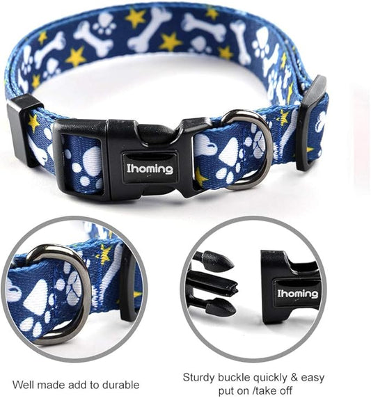 Ihoming Dog Collar and Leash Set for Daily Outdoor Walking Running Training, Bone Design for Small Boys Girls Dogs Cats Pets, S-Up to 20LBS Ihoming