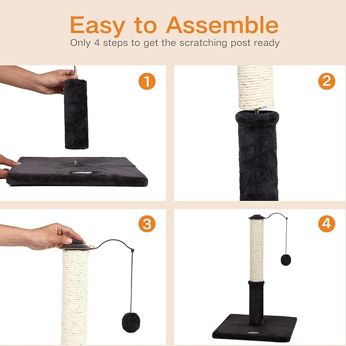 Happi N Pets 22" Cat Scratching Post, Natural Sisal Scratchers Trees for Indoor Cats, Featuring with Rotatable Hanging Balls & Stable Base, Cat Scratch Posts for Kittens-Smoky Gray - PAWPICO