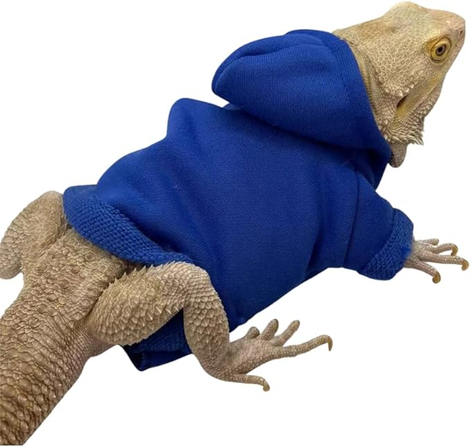 Bearded Dragons Hoodie - Handmade Adjustable Cotton Sweater Reptile Jacket Shirt for Skin Protection Small Animal Costume Apparel for Lizard Bearded Dragon Crested Gecko Chameleon (L, Blue) WCDJOMOP