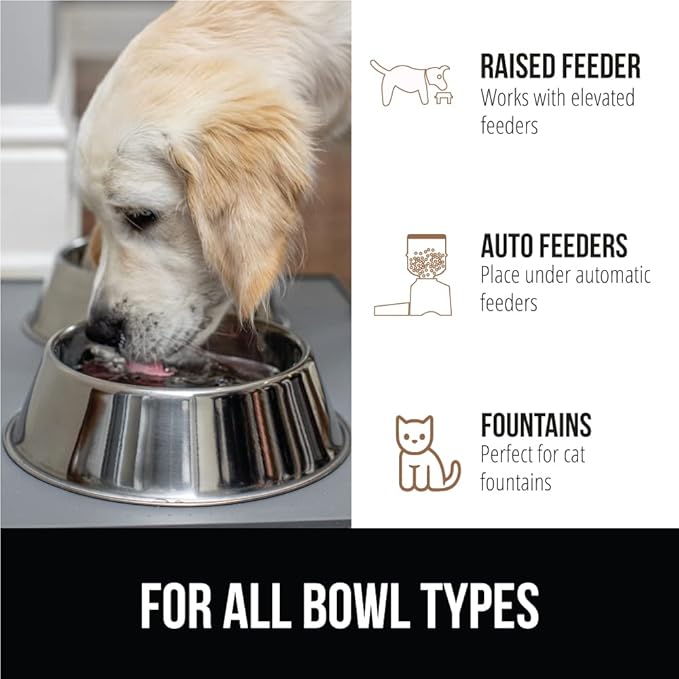 Gorilla Grip 100% Waterproof Raised Edge BPA Free Silicone Pet Feeding Mat, Dog Cat Food Mats Contain Spills Protects Floors, Placemats for Cats and Dogs Water Bowl, Pets Accessories 16x10, Gray - PAWPICO
