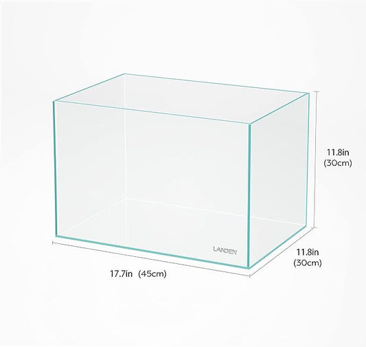 Landen 45P 10 Gallon Rimless Low Iron Aquarium Fish Tank,W17.7×D11.8×H11.8 in(45x30x30cm) 5mm Thickness with Nano Foam Leveling Mat Landen