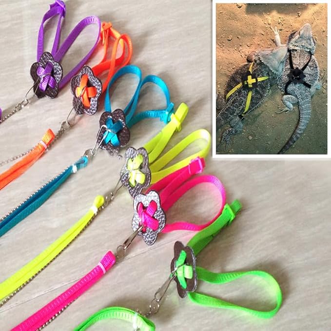 Adjustable 4.72inch Reptile Lizard Harness Leash,Turtle Lizard Pet Traction Belt Bearded Dragon Accessories Soft Small Pet Animal Harness Rope Outdoor Used (Green) HOKABLE