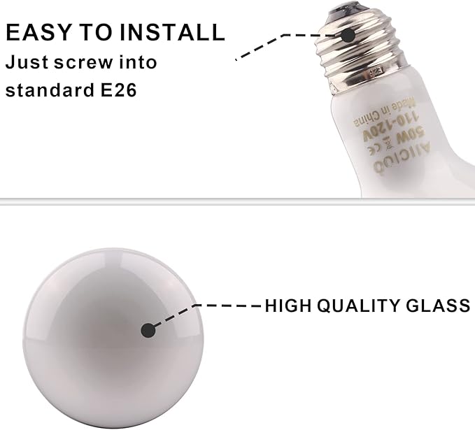 Aiicioo Reptile Basking Light Bulb - 50W Reptile Heat Lamp 2 Pack UVA Daylight Amphibians Basking Bulb for Bearded Dragon Turtle Hermit Crab Gecko Lizard Daylight AIICIOO