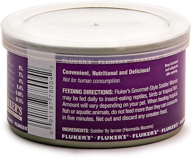 Fluker's Gourmet Canned Food for Reptiles, Fish, Birds and Small Animals, Soldier worms, 1.2 oz Flukers