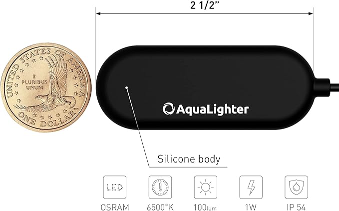 Fish Tank Light - Clip On Aquarium Light - Aquarium Light for Plants - LED Flexible Lamp for Freshwater Nano Aquarium Light - PicoSoft Black 3 Gallon Aqualighter
