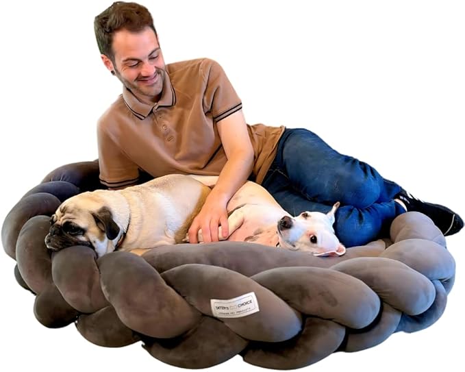 Tater's Choice 40" Dog Bed - Premium Braided Dog Bed - Luxurious and Durable Pet Beds with Plush Polyester Filling, Non-Slip Base, and Stylish Design, Washable Mattress, Charcoal Grey, 40 inch Large - PAWPICO