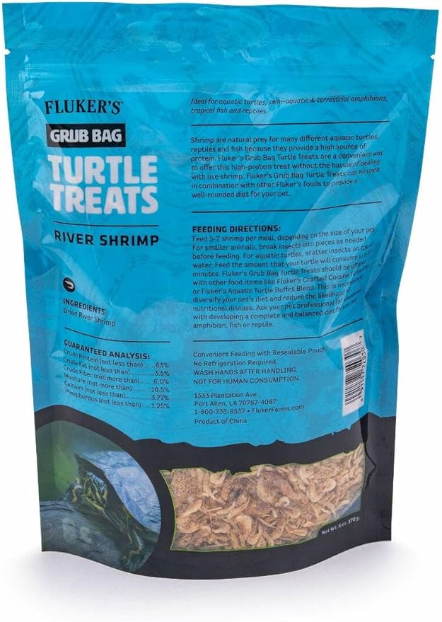 Fluker's Grub Bag Turtle Treats, High Protein Freeze Dried River Shrimp, For Aquatic Turtles, Amphibians, and Reptiles, 6 oz Flukers