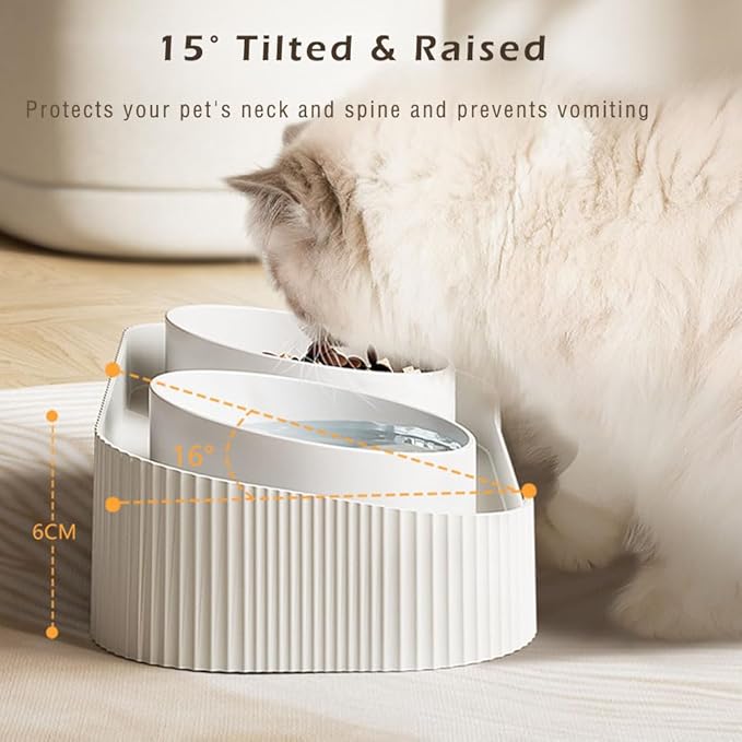 Marchul Ceramic Cat Bowls, Raised Cat Food Water Bowls, Anti overturning Splash-Proof Double Cat Food Dishes Set - PAWPICO