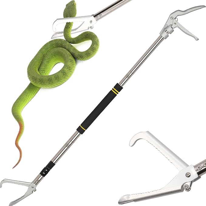 68" Snake Grabber Tool, Snake Tongs for Rattlesnake Reptile Tongs Long Reach Grabber Heavy Duty and Made of Stainless Steel Tube Sponge Handle (68inch (Black)) Greeily