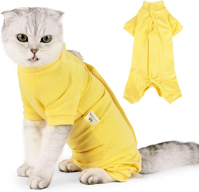 Cat Surgical Recovery Suit Professional for Male Female Dog Abdominal Wounds Cone E-Collar Alternative, Anti-Licking Or Skin Diseases Pet Surgical Recovery Pajama Suit, Soft Fabric Onesie for Cats Lianzimau