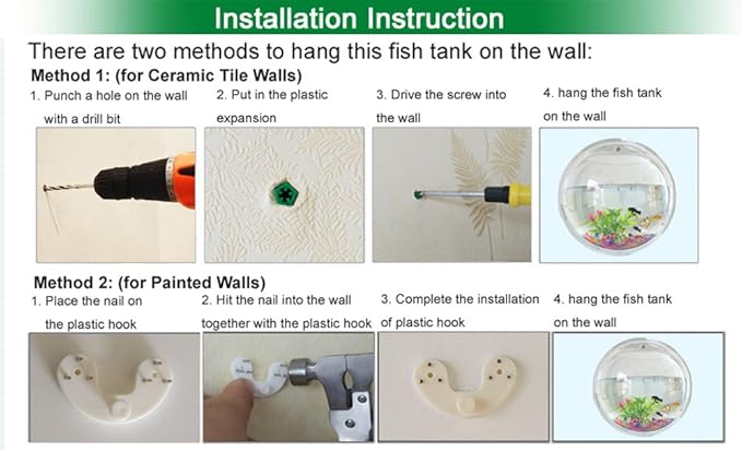 Hanging Wall Mounted 1 Gallon Fish Tank Bowl Aquarium Wall Decor Plant Fish Bubble - Clear (Large) Sweetsea