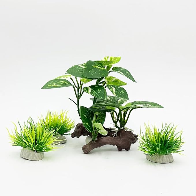 Smoothedo-Pets Fish Tank Decor Aquarium Ornaments Betta SOFE Leaf Pad Hammock 6inch Plastic Artificial Plant Goldfish Fish Hides Small Tank/Reptiles Plants Driftwood (Green Type-D-Set) EnvironmentFriendlyArtificialPlasticPlantAquariumDecoration
