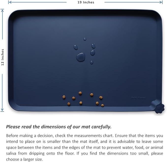 Hoki Found Silicone Pet Food Mats Tray - High-Lips Pet Dog Cat Bowl Mats - Dog Pet Cat Feeding Mat - Waterproof Dog Cat Food Mats -Pet Water Mats for Floors - French Navy - PAWPICO