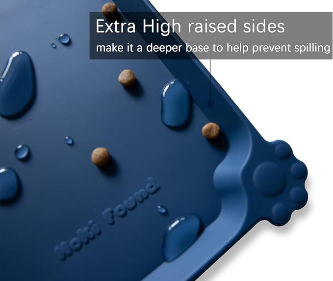 Hoki Found L Silicone Pet Food Mats Tray with High Lips - Non Slip Pet Dog Cat Bowl Mats Placemat - Dog Cat Food Mats - Waterproof Dog Pet Cat Feeding Mat -Pet Water Mats for Carpet - Indigo Ink - PAWPICO