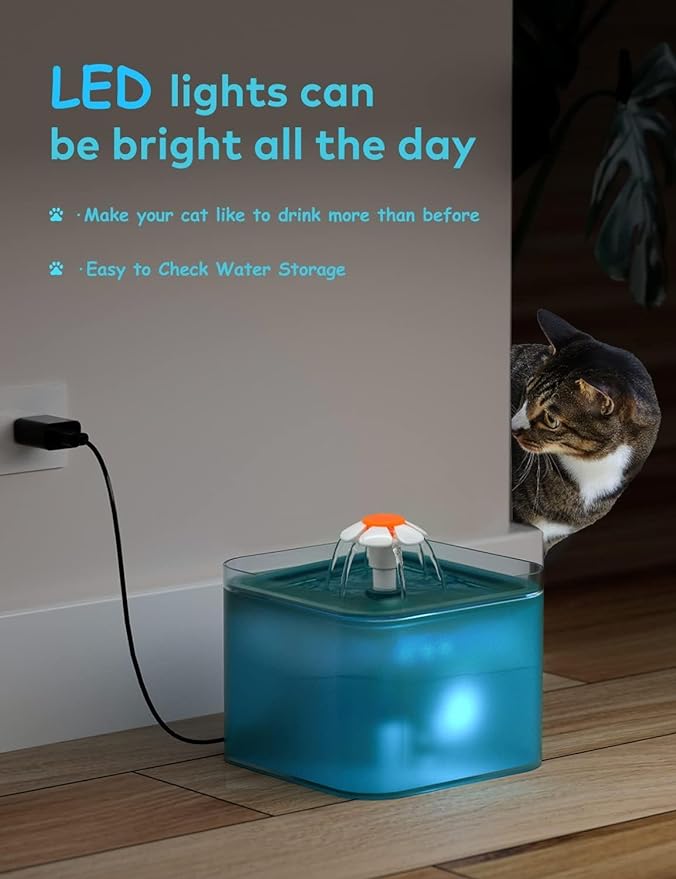 4 Filters + 2 Sponges and Cat Water Fountain(Cyan) - AONBOY - PAWPICO