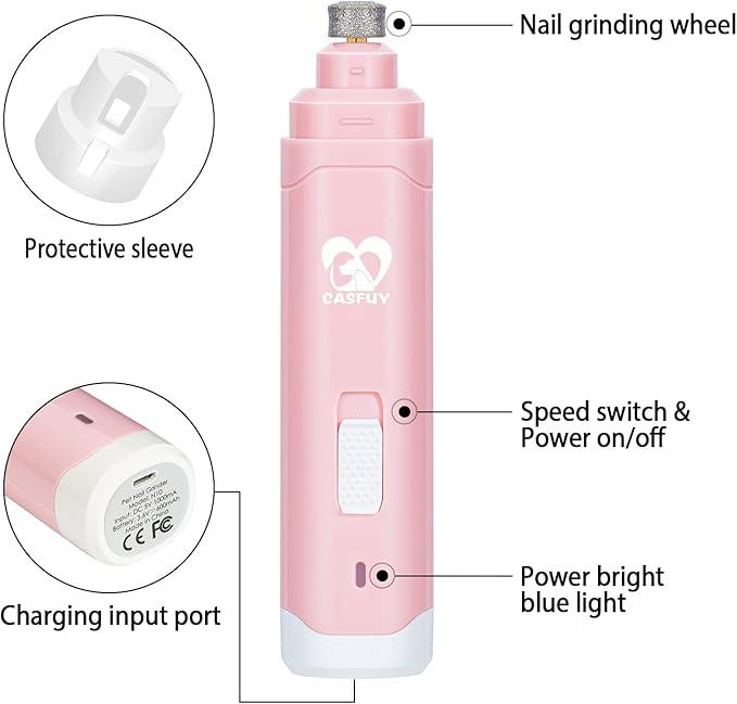 Casfuy Dog Nail Grinder Upgraded - Professional 2-Speed Electric Rechargeable Pet Nail Trimmer Painless Paws Grooming & Smoothing for Small Medium Large Dogs & Cats - PAWPICO