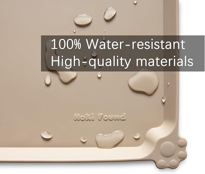 Hoki Found L Silicone Pet Food Mats Tray - Non Slip Pet Dog Cat Bowl Mats Placemat - Dog Pet Cat Feeding Mat - Waterproof Dog Cat Food Mats -Pet Water Mats for Carpet - Tan - PAWPICO