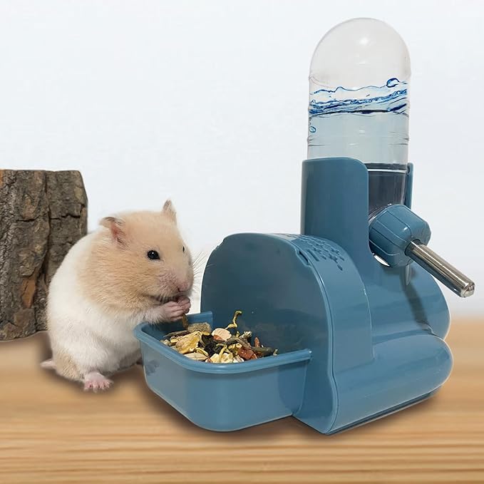 Vannon 3 in 1 Hamster Water Bottle No Drip Small Animal Water Bottle Automatic Bottle Dispenser with Food Container Base Hut and Hideout Base 4oz/120ml, BPA Free Vannon
