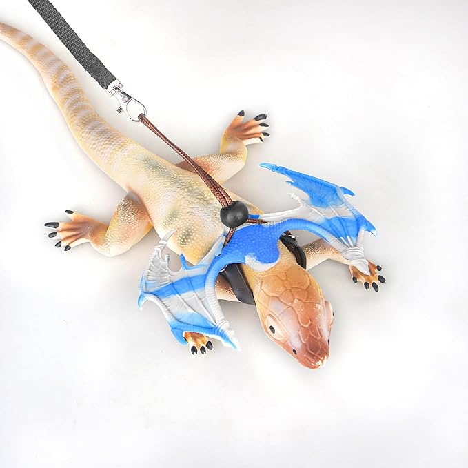 Bearded Dragon Leash and Harness Set, Bearded Dragon Leash with Wings Silicone,Stylish and Colorful Design,Deal for Amphibians and Other Small Pet Animals (Grey and Blue Gradient) Enrichoice
