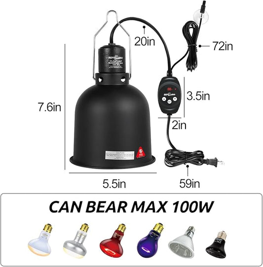 REPTIZOO Reptile Light Fixture with Dimming Thermostat, 5.5 Inch Deep Dome Lamp Fixture with Reptile Heat Lamp Bulb Temperature Controller Max 100W REPTIZOO