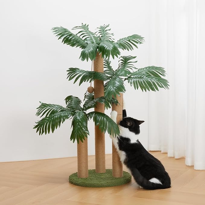 31.5Inch Cat Scratching Post,Cat Scratcher Tree with 3 Scratching Poles & 2 Interactive Dangling Balls,Cats Scratching Posts for Indoor Kitten & Adult Cats - PAWPICO
