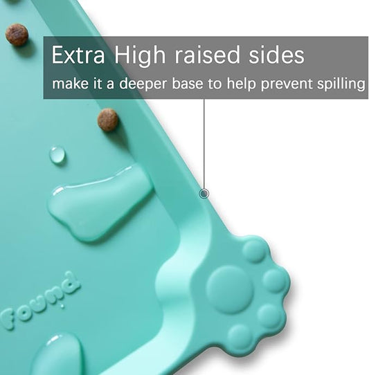 Hoki Found L Silicone Pet Food Mats Tray - Non Slip Pet Dog Cat Bowl Mats Placemat - Dog Cat Food Mats - Waterproof Dog Pet Cat Feeding Mat -Pet Water Mats for Carpet - Cool Mint - PAWPICO