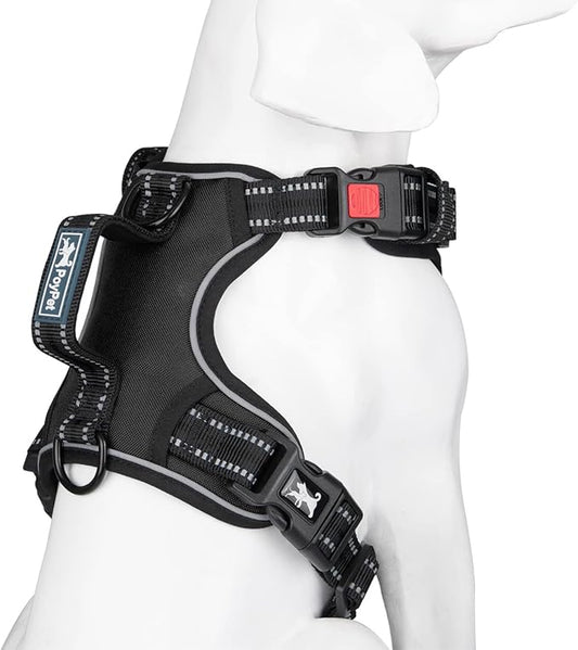 PoyPet No Pull Dog Harness, No Choke Front Clip Reflective Dog Vest with Soft Padded Vertical Handle, 3 Leash Attachments for Small Medium Large Dogs (Black,XL) PoyPet