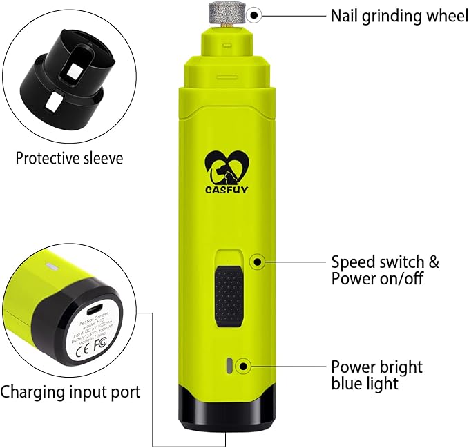 Casfuy Dog Nail Grinder Upgraded - Professional 2-Speed Electric Rechargeable Pet Nail Trimmer Painless Paws Grooming & Smoothing for Small Medium Large Dogs & Cats (Green) - PAWPICO