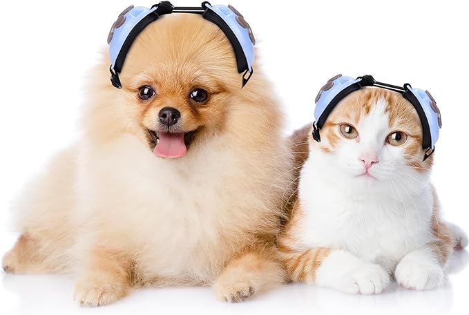 Calming Earmuffs for Cats and Small Dogs - for Anxiety Relief - Noise Canceling for Fireworks, Thunderstorms, Pet Grooming & Force Drying - Dog Ear Muffs Noise Protection (Blue, Medium) Ninuo