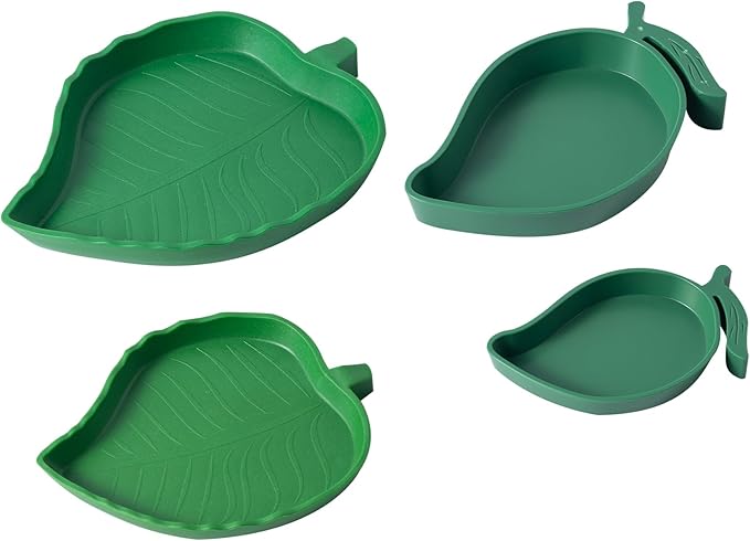 4Pack Terrarium Bowls Turtle Feeding Dishes Shallow and Flat Reptile Food and Water Feeder for Tortoise,Bearded Dragon,Lizards,Gecko,Cute Leaf and Mango Shaped SLSON