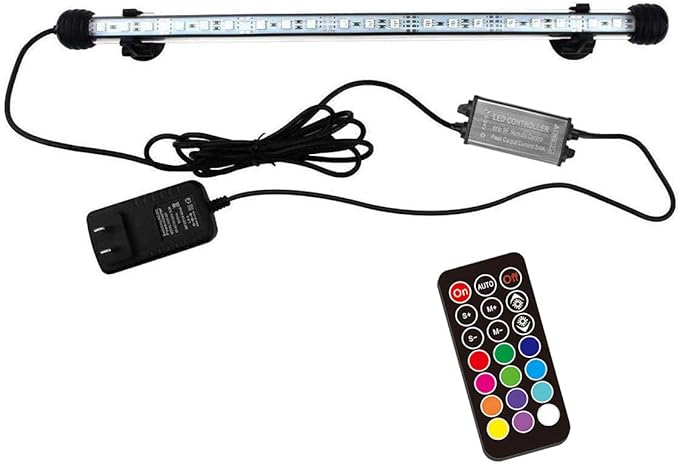 15 inches LED Aquarium Light, 2.5W Fish Tank Light Underwater Light Submersible Crystal Glass Lights, 21 LED Beads 12 Colors 19 Modes Brightness Adjustable Memory Function IP68 Waterproof COVOART