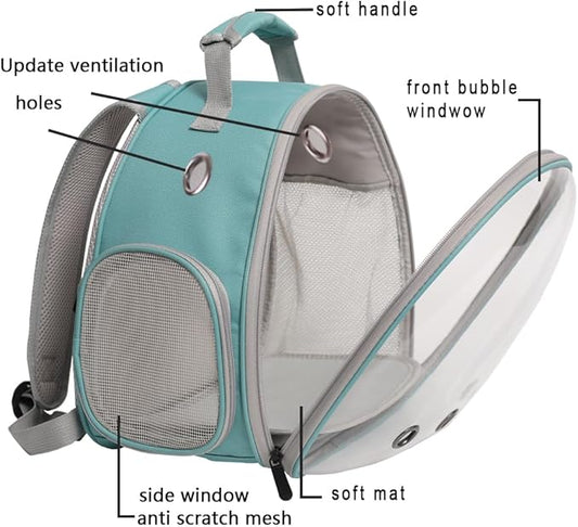 Small Animal Portable Backpack Carrier with Leather Harness and Leash Set,Space Capsule Clear Bubble Window Travel Backpack for Bearded Dragon,Guinea Pig,Rabbit,Airline Approved WEVONIGU