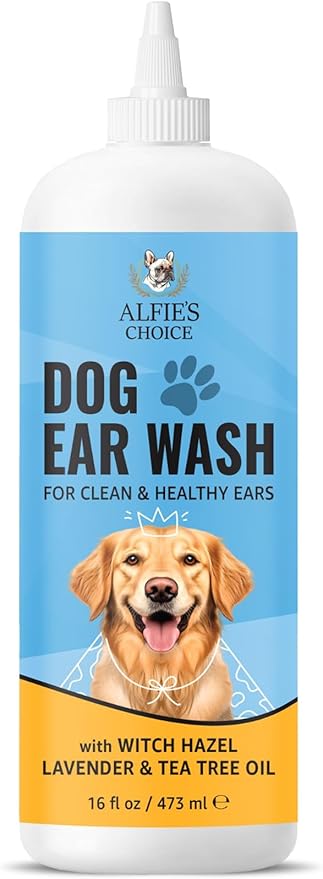 ALFIE'S CHOICE Dog Ear Wash - with Lavender & Tea Tree Oil to Soothes Pet Itchy Ears – Ear Wash for Dogs Cleans Debris and Buildup - Advanced Ear Cleanser for Dogs and Cats 16 fl oz AlfiesChoice
