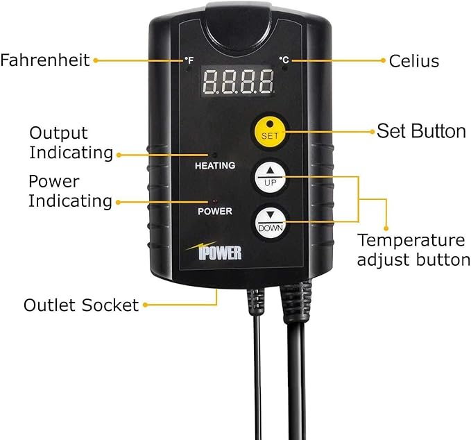 Simple Deluxe 150W Reptile Heat Bulb and 40-108 Degrees Fahrenheit Digital Thermostat Controller Included, for Amphibian Pet & Incubating Chicken, Black SimpleDeluxe